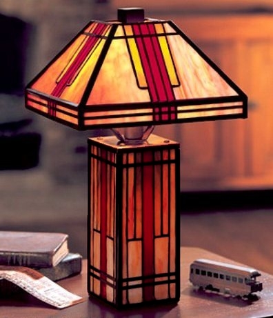 Genuine Stained Glass Tiffany Mission Accent Table Lamp