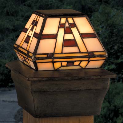 Mission Stained Glass Solar Post Lamp